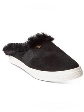 NEW Lauren Ralph Lauren Size 6.5 Black Sheep Suede Jimmy Mule Sneaker w Faux Fur
